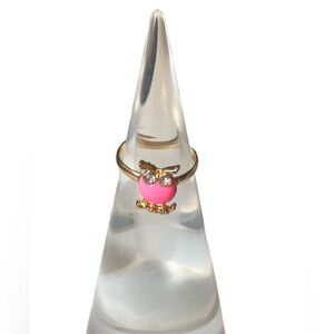 Cute Pink & Gold Owl Adjustable Ring Rhinestone Eyes Little Girls Ring Jewelry